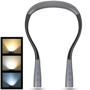 LED-leeslamp neklamp, oplaadbaar boeklicht om in bed te lezen, 3 kleuren, dimbaar 5 helderheidsniveaus, flexibele armen, breien, kamperen, repareren