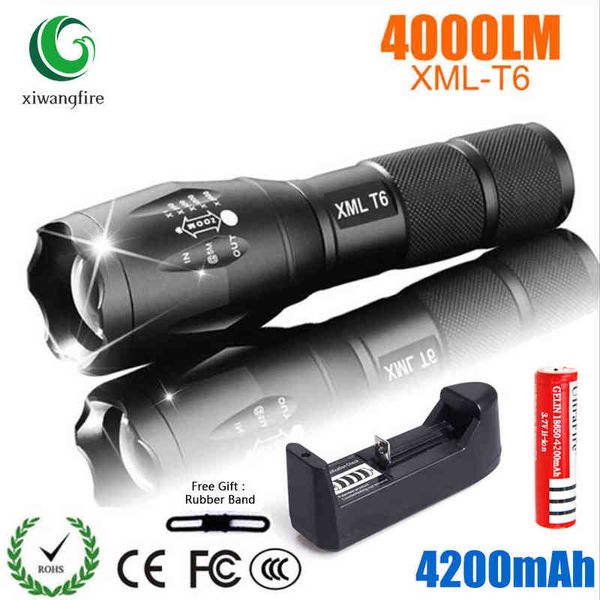 Lampe de poche rechargeable LED Xiwangfire Xml T6 Linterna Torch 4000 Lumen 18650 Batterie Camping en plein air Lampe de poche LED puissante J220713