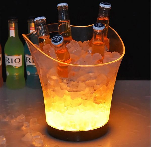 Cubo de hielo recargable LED que cambia de color 5L Enfriador de botellas con luz LED Caja de vino de champán Contenedor de cerveza para mesa bar discoteca