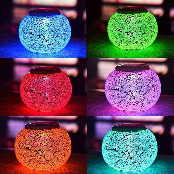 Bougie solaire LED Rechargeable en mosaïque de verre, lumière blanche, boule étanche à couleur changeante, pour pelouse et jardin H1222