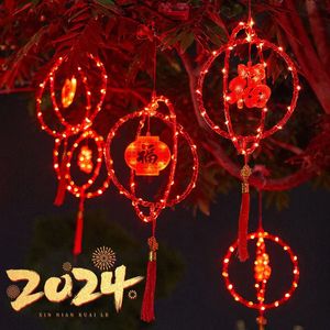 Lanterne rouge LED, décoration de l'année chinoise 2024, Festival du printemps suspendu Fu, pendentif porte-bonheur pour porte, mur, fenêtre, cadeaux de décoration, 240119