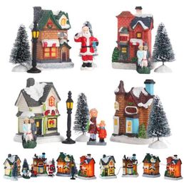 LED Resin Christmas Village Set Party Decoration Santa Claus Pine Needles Snow Street View House Holiday Gift Ornaments 211104878482