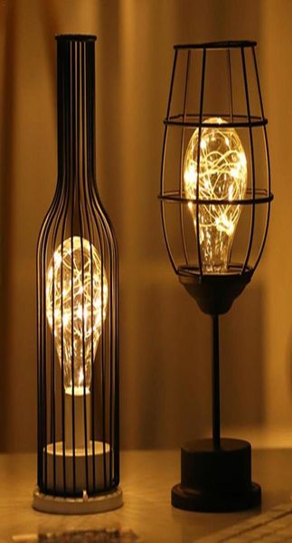 LED rétro ampoule fer Table bouteille de vin fil de cuivre veilleuse créative el décoration de la maison lampe de bureau lampe de nuit alimenté par batterie C9717953