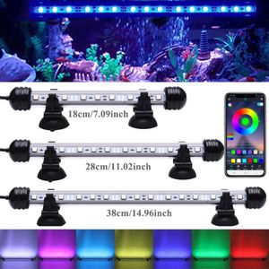 LED RGB Aquarium Light 18-38cm Bluetooth-compatibele kleur Veranderende vissentanklamp Waterdichte onderdompe Plant Led Lights Decor