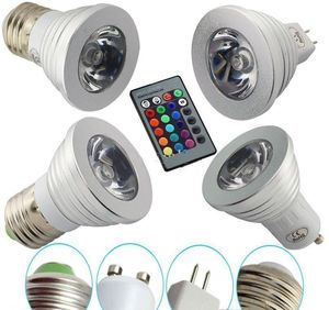 Ampoule LED RGB 3W 16 couleurs changeantes 3W projecteurs LED RGB lampe à ampoule LED E27 GU10 E14 GU5.3 avec télécommande 24 touches