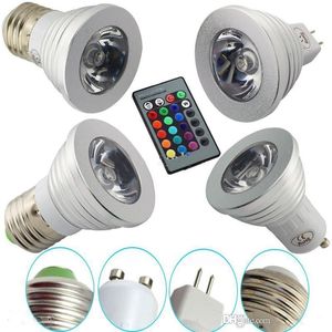 Ampoule LED RGB 3W 16 couleurs changeantes 3W, projecteurs LED RGB, lampe E27 GU10 E14 GU5.3 avec télécommande à 24 touches 85-265V