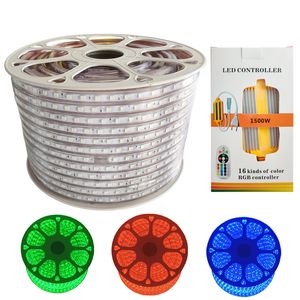 Bande lumineuse LED RVB, AC 110 V SMD 5050 LED Télécommande multicolore changeante étanche flexible Bande lumineuse intérieure extérieure Décoration de Noël usastar