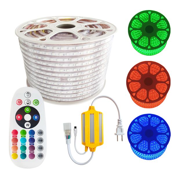 Tira de luces LED RGB, CA 110 V SMD 5050 LED, control remoto, multicolor, impermeable, tira de luces flexibles para interior y exterior, decoración navideña crestech