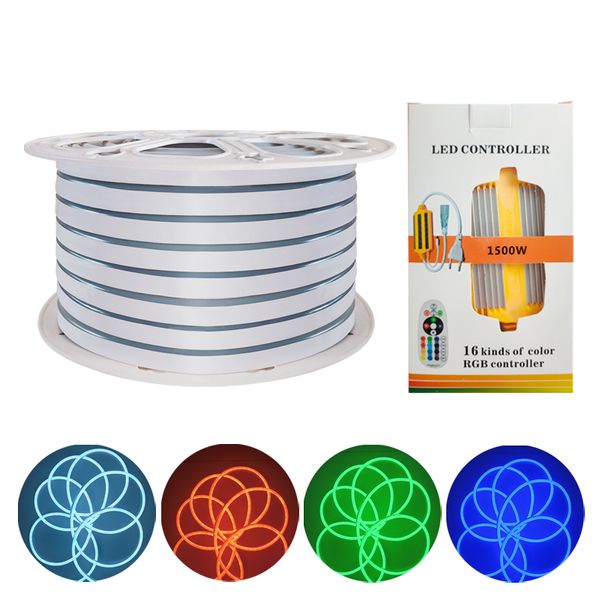 Tira de luces LED RGB, CA 110 V SMD 5050 LED Control remoto Cambio de varios colores Tira de luces flexibles impermeables Interior Exterior Decoración navideña crestech888