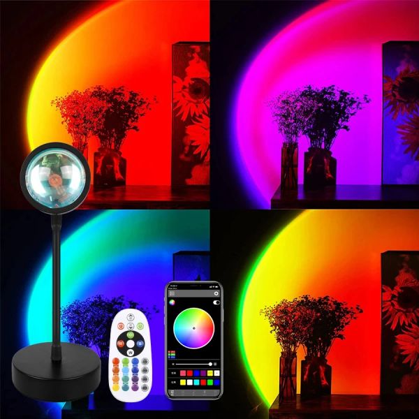 LED RVB Sunset Projecteur Lampe avec Bluetooth App Remote Control RVB Night Light USB Photography and Rhythmic Disco Lights