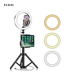 LED LED RING 20 / 26CM DIMMable Selfie Link LAMP Photography Makeup Light With Trépied Phone Holder USB Pild For Video YouTube