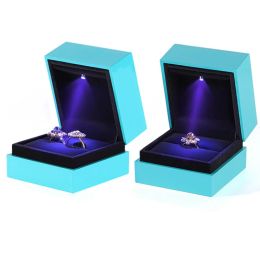 Boîte à anneau LED Boîte de fiançailles Rangement Boîte de rangement Boîte d'affichage Boîtier cadeau Boîtes de vitrine avec étuis légers en gros