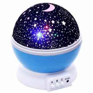 LED Roterende Star Projector Nieuwheid verlichting Maan Sky Rotatie Kids Baby Neup Night Light Battery Bediende noodsituatie USB Lamp246Z