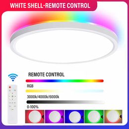 LED -ronde plafondlampen dubbelzijdige verlichting met afstandsbediening dimbare RGB -achtergrondverlichting voor slaapkamer keuken woonkamer feestje