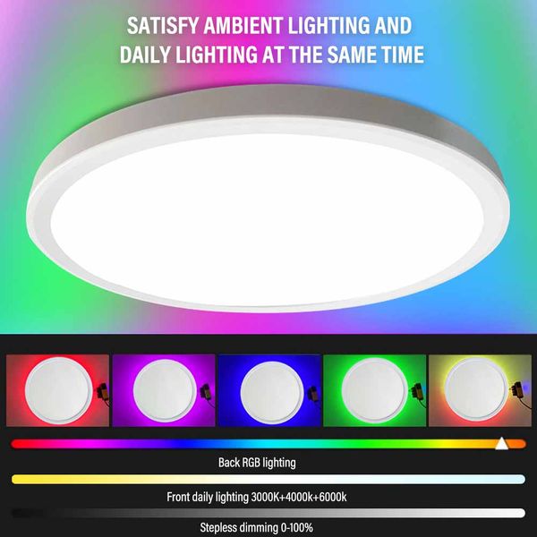 Luces de techo LED redondas Iluminación de doble cara con control remoto Luz de fondo RGB regulable para dormitorio Cocina Sala de estar Lámparas de techo suspendidas