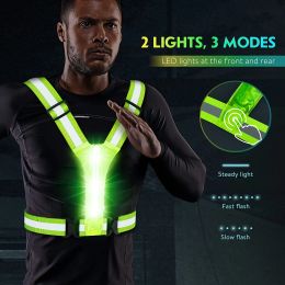 LED Running Vest USB RECHARGable Reflective Cycling Security Vest Adjustable Night Running Vest Visibility for Kids Adults