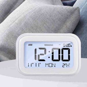 LED-scherm Elektrische alarm Tafel Klok Backlight Snooze Kalender Desk Clocks Data Time Desktop Decor horloge voor thuiskantoor Reizen 211112