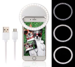 LED Selfie Lamp Ring USB Charge LED Selfie Light Lense para iPhone para iPhone para Samsung Xiaomi Selfie Light8765437