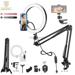 LED Selfie Ring Light Support de téléphone avec bras pliant Cercle Lumière de remplissage Dimmable Trépied Photographie RingLight pour YouTobe Streaming HKD230828