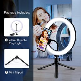 Anillo de luz LED para Selfie, luz de vídeo para fotografía, soporte para teléfono, trípode, luz de relleno, lámpara regulable, Streaming Trepied