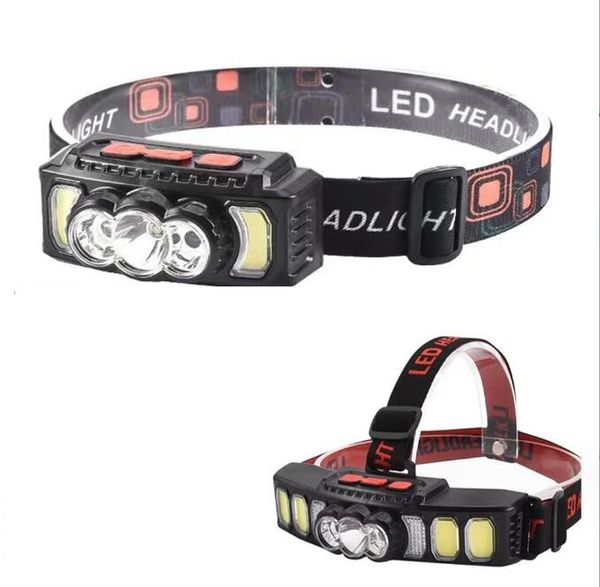 Linterna frontal con sensor LED, recargable por USB, XPE+COB, para pesca, linterna frontal LED, luz de búsqueda para acampada, linterna frontal