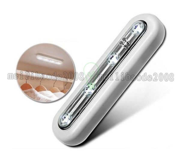 Capteur LED Éclairage Tactile Blanc Piles Sans Fil Sous L'armoire Appuyez Sur Le Bâton Tactile Lumière Sur 4 Veilleuses LED Lampe De Travail D'urgence MYY