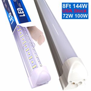 LED -winkel Licht 100W 144W Tube 6500K 8ft Geïntegreerde armatuur V Shape T8 Lichten Clear Cove Hoogte Uitgangsstrooklichten Lamp Garage Warehouse Workshop Basement Crestech168