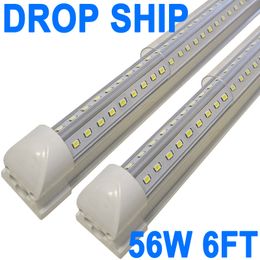 Crestech Lot de 25 tubes LED d'atelier 1,8 m, 56 W, couvercle transparent de 1,8 m, blanc froid 6 500 K, luminaire intégré en forme de V pour éclairage de porte plus fraîche