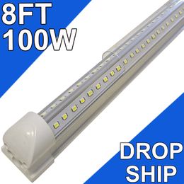 Luz LED para tienda de 8 pies, 100 W, 12000 lm, 6500 K, lámpara LED T8, cubierta transparente, iluminación de techo y tiendas de servicios públicos, luces de tubo conectables, salas de luces para tiendas, garajes usastock