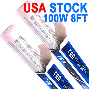 Lot de 25 tubes LED d'atelier de 2,4 m, 100 W, couvercle transparent de 2,4 m, blanc froid 6500 K, luminaire intégré en forme de V pour éclairage de porte plus fraîche, atelier USA Crestech