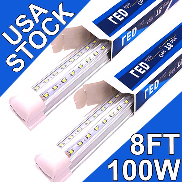 Lot de 25 tubes LED de 2,4 m, 100 W, couvercle transparent de 2,4 m, blanc froid 6500 K, luminaire intégré en forme de V pour éclairage de porte plus fraîche, entrepôts usastock