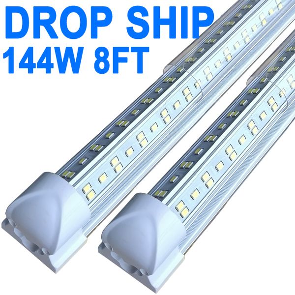 Lampe de magasin LED 2,4 m 144 W 14 400 lm 6 500 K avec réflecteurs, lumières de magasin LAED connectables en forme de V, éclairage de plafond à couvercle transparent, luminaires intégrés T8 Crestech