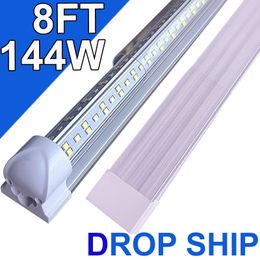 Lámpara LED para tienda de 8 pies, 144 W, 18000 lm, 6500 K, lámpara LED T8, cubierta transparente, iluminación para techos y tiendas de servicios públicos, luces de tubo conectables, luces para salas de tiendas, bancos de trabajo usastock