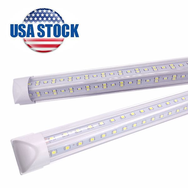 LED Shop Light 8ft 144W Tube Lights, double face en forme de V intégrée, AC85-265V SMD2835 Clear Cover Cool White 6000K, LED Cooler Door Lighting 25-Pack