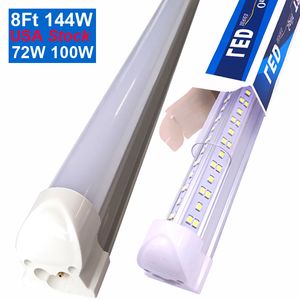 LED Shop Light Tube Luminaire 8FT 100W 144W 6500K Lumière du jour Blanc 8Foot T8 Lumières intégrées Plug in Warehouse Garage Lighting Linkable with On/Off Switchs Crestech