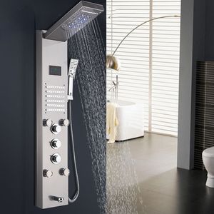 LED DOUKE PANNEL kraan Wall Mount Rain Waterall Mixer Tap met handdouchesystemen Digitale display Temperatuurscherm