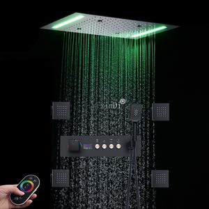 Sistema de ducha LED, cabezal de ducha de niebla de lluvia de 20x14 pulgadas, pantalla de temperatura, juego de ducha termostática para baño