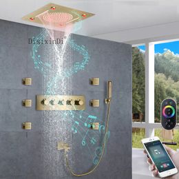 LED -douchesysteem met muziekluidspreker 16 inch plafond gemonteerde regen waterval douches badkamer thermostatische doucheset