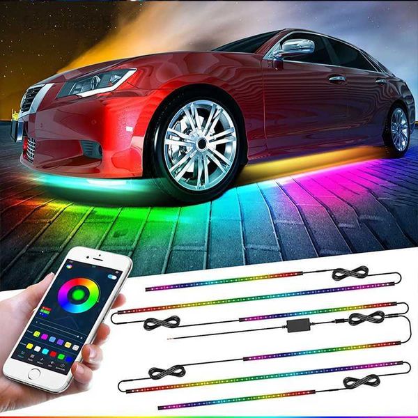 Barra de señal LED lámpara inferior Streamer Led chasis Rgb App Control coche decoración atmósfera luz neón General Auto Parts HKD230706