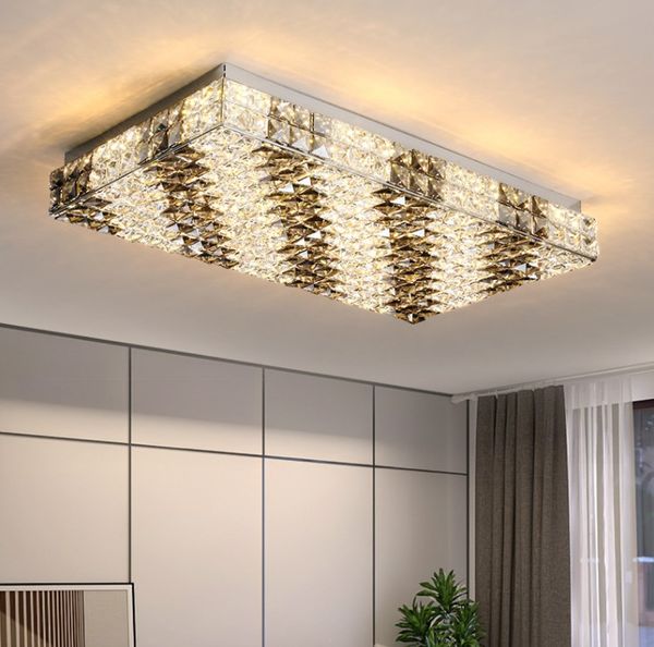 Lámpara de techo de lámparas de cristal cuadradas rectangulares de plata LED