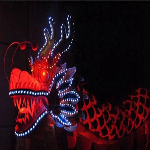 LED Taille 6 # 7 9m 8 enfants Costume de mascotte de danse de dragon de soie folklorique vert chine culture spéciale fête de vacances Performance de Noël Wedd261p