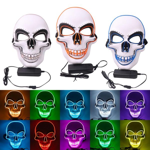 LED Skull Mask Halloween Party Masque lumineux EL Masque Lumière froide Party fantôme Souvenirs XD23847