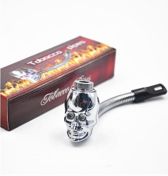 Pipe en métal en forme de crâne LED 3 couleurs propriété métal flexional pipes à tabac cigarette rasta reggae pipe avec boîte-cadeau 1014652