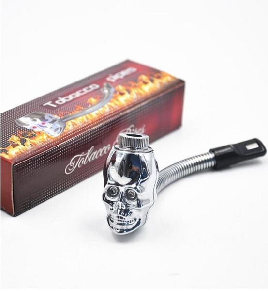 Pipe de métal de forme de crâne LED 3 couleurs Propriété métallique Flexional Tobacco Pipes Cigarette Rasta Reggae Pipe avec cadeau cadeau3890259