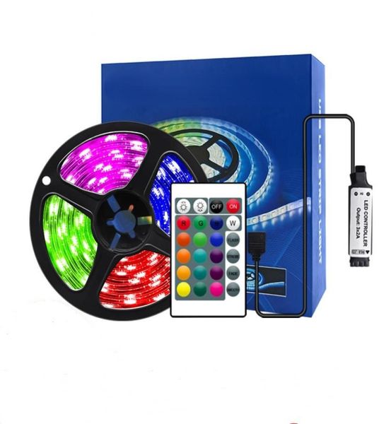 Juego de tiras de luces LED inteligentes con 5050 RGB impermeable colorido USB 24 teclas Control remoto IR Fondo de TV decoración de escritorio Sn atmósfera luz 1M 2M 3M5214453