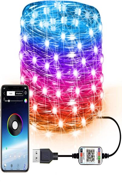 LED Smart WiFi Fairy String Lights 5M 10M 15M 20M Aplicación remota Control Bluetooth Multimodos Cambio de color Carpa de sincronización de música para 3508236