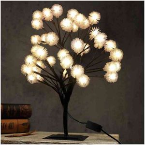 Led Snow Tree Night Lights Tafellampen Fairy optische vezel Kerstfeest binnen huis Decor Holiday Lighting H220423