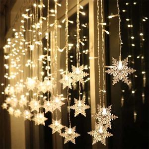 LED de copo de nieve Guirnalda de la guirnalda de la iluminación para la cortina Año de hadas Decoraciones de Navidad para la sala de estar de la casa 16led 211018