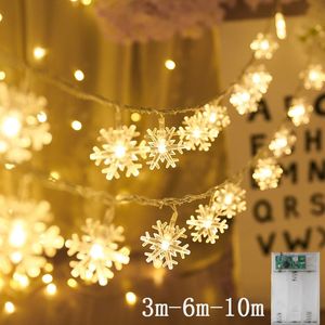 LED Sneeuwvlok Light String Twinkle Garlands Batterij Powered Christmas Lamp Holiday Party Wedding Decorative Fairy Light