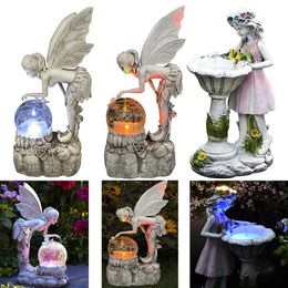 LED solaire ange résine lampe Statue décoration de jardin lumineux elfe fille artisanat fleur fée ornements extérieurs cadeau 240108